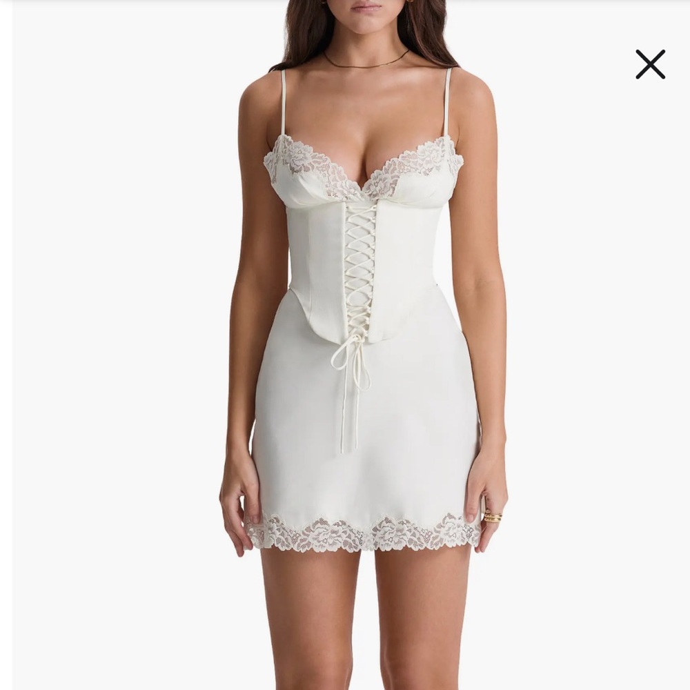 House of CB Soraya Lace Trim Satin Minidress with Detachable Corset